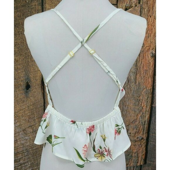 New Flynn Skye Deep V Tank Top Womens M White Pink Floral Spaghetti Strap - Picture 3 of 6